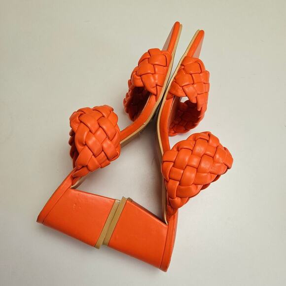 WeeBoo Puff Braided Square Toe Sandals Heels 7.5 Orange Chunky - Picture 4 of 9